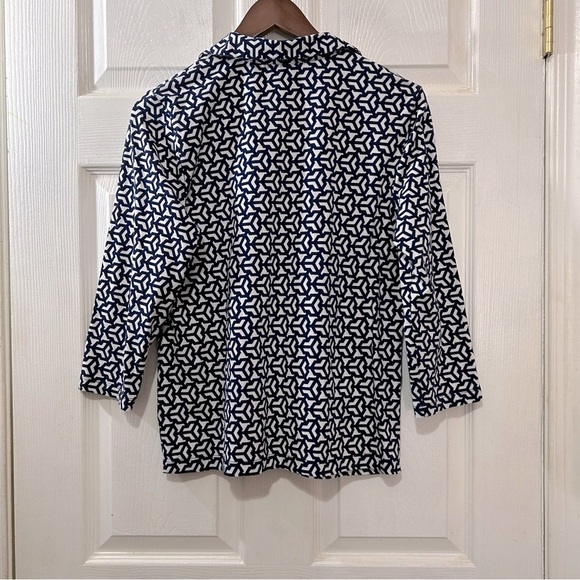 Pappagallo Tunic Top Women's 3/4 Sleeve Blue White Size Medium - Picture 2 of 6